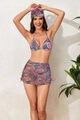 Detailed view of paisley print bikini set with halter top and adjustable drawstring skirt - S / Pink Print