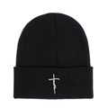 Zwarte gebreide muts met witte Faith-kruis borduring voor hiphop en winterwarmte - Eén maat / Zwart