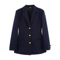 Detail eines dunkelblauen Blazers mit klassischem Revers und goldenen Knöpfen - S / Marineblau