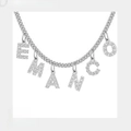 DIY silver stainless steel necklace featuring six zircon alphabet pendants spelling EMANCO - 6 Letters / Steel