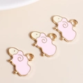 Pendentifs breloques chèvre en émail rose et crème sur alliage doré pour bijoux DIY - Rose