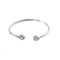 Silver frosted cuff bangle featuring sparkling round white stones in a minimalist open design - Zircon Double Diamond Style / Silver