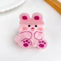 Cute pink translucent rabbit hair clip with cartoon paw prints and blush details - Rabbit
