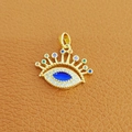 Golden crown evil eye pendant with blue and white zircon on brown leather background - 30-Gold Crown Eye Multi-gem