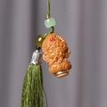 Exquisite sandalwood Buddha carving pendant with green lotus bead and tassel decoration - With One Bottle of Aroma Pills / Green Sandalwood Past & Present - With Dot Style (41) / 3.3x2.2cm / Dark Green