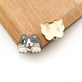 Cute enamel cat charm for DIY jewelry in grey and white with golden metal back - Gray Cat