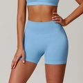 Seamless high-waisted yoga shorts in light blue with ribbed compression waistband - Sky Blue
