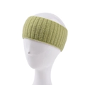 Detail showing pistachio green ribbed knit texture and stretchy fabric of the yoga headband - Avocado Green