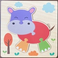 Educational wooden hippo puzzle for toddlers featuring colorful 3D cartoon animal pieces - 1 Hippo Jm