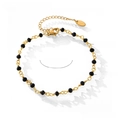 Enkelbandje van titaniumstaal met goudkleurige ketting en zwarte kristallen kralen - S131-Metalen ketting met zwarte kralen / 19+5cm / Goud Zwart Kralen