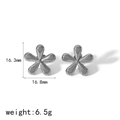 Polished silver floral earrings with 18k gold plating showing dimensions and weight - Silver Five-Petal Flower Stud Earrings (TE6656-S)