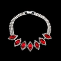 Elegant silver bridal necklace with rows of crystals and large red marquise gemstones - 600 Marquise Statement Necklace / Red