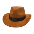 Vintage camel wool western cowboy hat with studded leather band and metal bull skull ornament - One Size / Khaki (Black Band + Bronze Bull Skull)