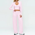 Three-piece light pink yoga set including jacket, crop top, and high-waist wide-leg pants - S / Top And Bottom / 3-Piece Set (Jacket + Vest + Wide Leg Pants) / Sakura Pink