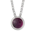 Rectangle link necklace with a round purple faceted glass stone in steel finish - Steel Purple Necklace (KN114095-Z)
