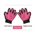 Pair of rose red pet grooming gloves with silicone massage bristles for cats and dogs - Left Hand / Dark Rose Red