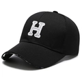 Black baseball cap with white embroidered H logo and breathable mesh texture - Adjustable / Black (H Letter White Embroidery)