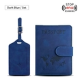 Navy blue PU leather travel set with RFID blocking passport cover and luggage tag - Magnetic Dark Blue Travel Set / Dark Blue