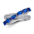 925 silver ring featuring six oval blue zircons in a layered crossover design style - US Size 5 / Six-Stone Oval Blue Cross Style