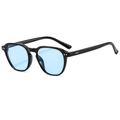 Classic black full-rim sunglasses with stylish light blue translucent lenses - Glossy Black Blue