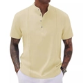 Men's short sleeve polo shirt in cream beige with vertical pleated stitching details - Khaki