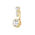 Golden belly button ring with tiered cubic zirconia stones and curved steel bar - Gold