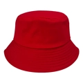 Close-up of a classic red cotton bucket hat showing fabric texture and vibrant finish - Red
