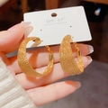 Chic gold S925 needle geometric hoop earrings with sparkling mesh texture design - Gold