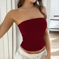 Deep red Y2K backless knit tube top featuring a slim fit and soft elastic fabric - Burgundy