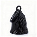 Matte black stainless steel motorcycle guardian bell with embossed praying hands design - Praying Hands Bell Black + Key Ring