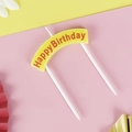 Yellow Happy Birthday candle with red lettering and plastic spikes for cake decoration - Yellow Arched Candle