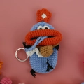 Sky blue hand-knitted sausage mouth monster key case with orange lips and red flower - Blue Flower