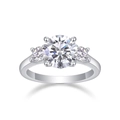 Macro detail of three-stone moissanite ring in 925 sterling silver with brilliant fire - Silver (R13658-8.0mm)
