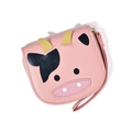 Cute pink cow print PU leather wallet with cartoon horns and wrist strap for women - Pink