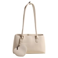 Minimalist cream white tote bag with heart pendant accessory and premium leather texture - One Size / White