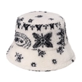 Cappello da pescatore invernale in finta lana d'agnello bianca con motivi a farfalla - Bianco (Motivo Farfalla)