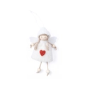 Handmade white felt Christmas angel ornament with wooden head and red heart accent - White