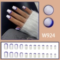 Unghie finte French in bianco e blu Morandi, forma squadrata rotonda, set da 24 pezzi - Tipo di Colla / Blu e Bianco Francese (W924)