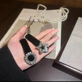 Vintage-Haarspangen aus schwarzem Samt mit Strass in Herz- und Sternform für Damen - Stern Strass