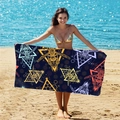 Double-sided microfiber beach towel with navy blue geometric bee pattern illustration - B52-Modern Illustration Bee Honeycomb