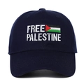 Berretto da baseball blu navy Free Palestine ricamato con bandiera, cotone vintage - Regolabile / Blu Notte