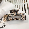 Rectangle acetate hair claw clip with black, white and brown marble texture design - Black White Brown Patchwork