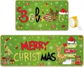 Christmas themed kitchen rug set in green with Merry Christmas and reindeer motifs - 40*60cm / Christmas Style 5