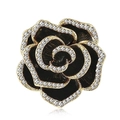 Lussuosa spilla a rosa nera con bordi dorati e strass scintillanti - X0138 Camelia-Oro