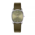 IBSO ultra-thin minimalist quartz watch with olive green sunburst dial and leather strap - Silver Case Green Dial Green Leather