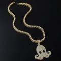 5mm gold tennis chain with iced-out octopus pendant featuring red crystal accents - 50cm Tennis Chain + Octopus Pendant / Gold
