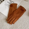 Caramel brown suede winter gloves with elegant pompom detail on soft white texture - Pom Pom / Caramel color