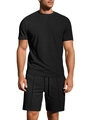 Completo estivo nero da uomo con trama jacquard e pantaloncini con coulisse - S / Nero