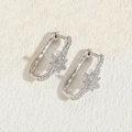 Silver geometric earrings with star-shaped crystals and oval frame for women - White Zirconia White Gold Plated (ES2296-2)