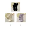 3-pack of mid-calf cotton socks in black, cream, and lavender with hello print - 3 Pairs - Black + Cream + Milky Purple